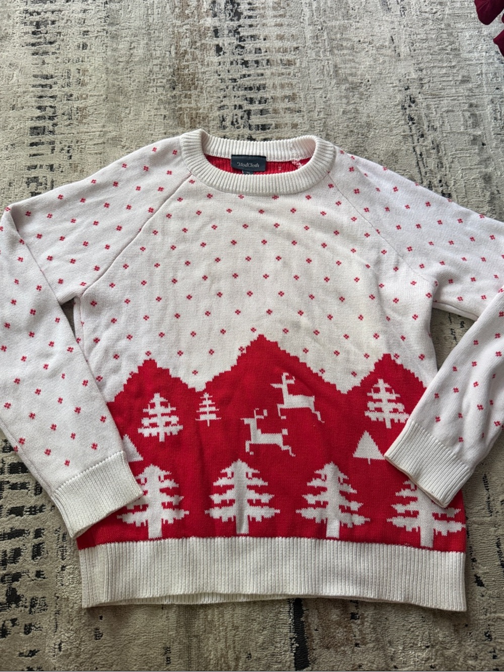 Mod Cloth Mountain Reindeer Sweater - Red & Cream